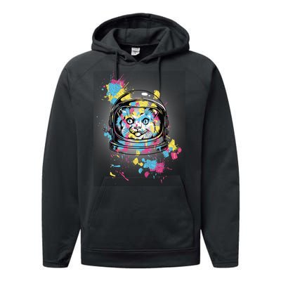 Astronaut Cat Paint Splatter Colorful Design Performance Fleece Hoodie