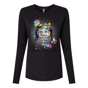 Astronaut Cat Paint Splatter Colorful Design Womens Cotton Relaxed Long Sleeve T-Shirt