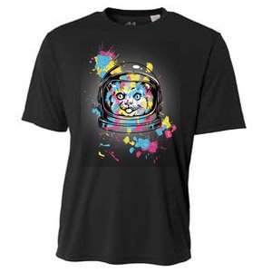 Astronaut Cat Paint Splatter Colorful Design Cooling Performance Crew T-Shirt