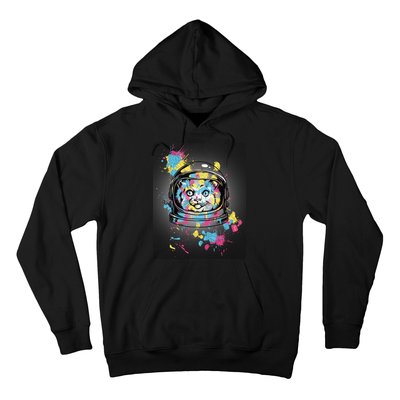 Astronaut Cat Paint Splatter Colorful Design Hoodie