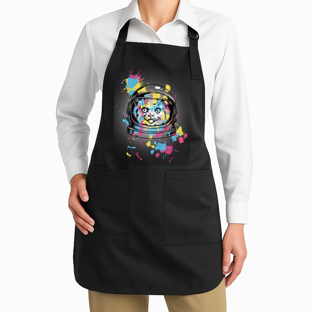 Astronaut Cat Paint Splatter Colorful Design Apron