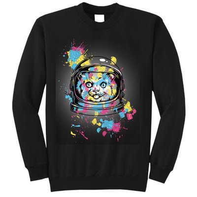 Astronaut Cat Paint Splatter Colorful Design Sweatshirt