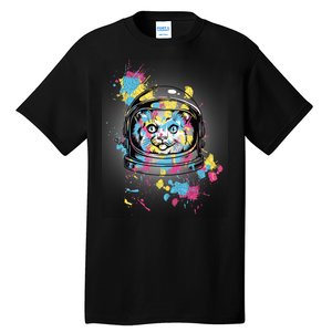 Astronaut Cat Paint Splatter Colorful Design Tall T-Shirt