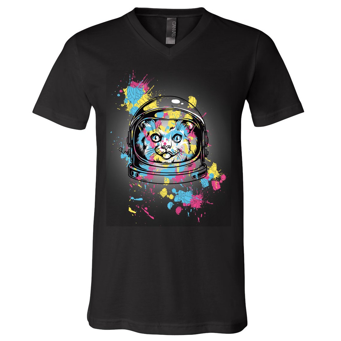Astronaut Cat Paint Splatter Colorful Design V-Neck T-Shirt