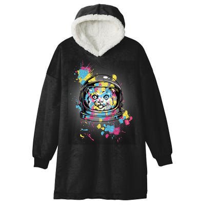 Astronaut Cat Paint Splatter Colorful Design Hooded Wearable Blanket