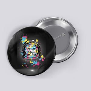 Astronaut Cat Paint Splatter Colorful Design Button