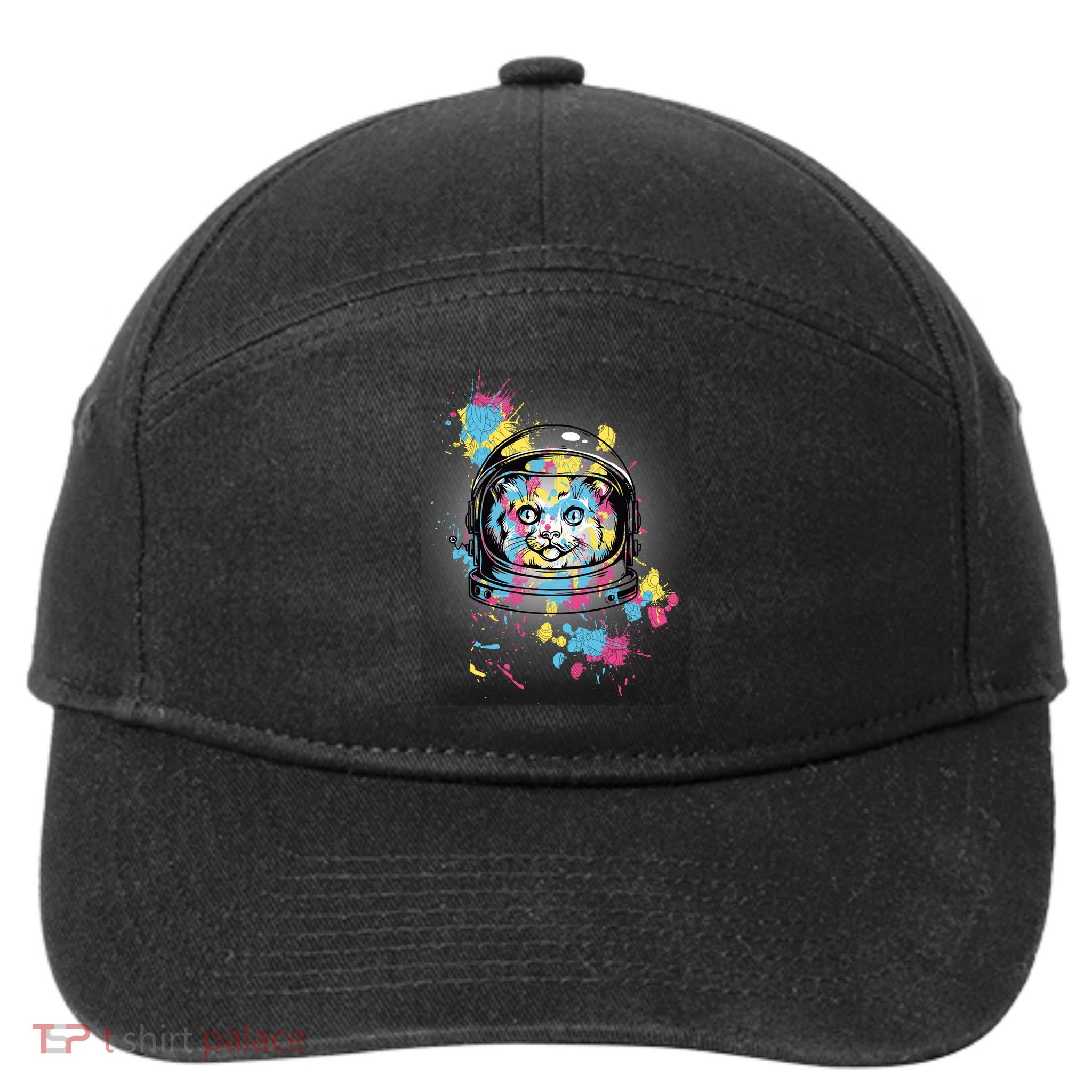 Astronaut Cat Paint Splatter Colorful Design 7-Panel Snapback Hat