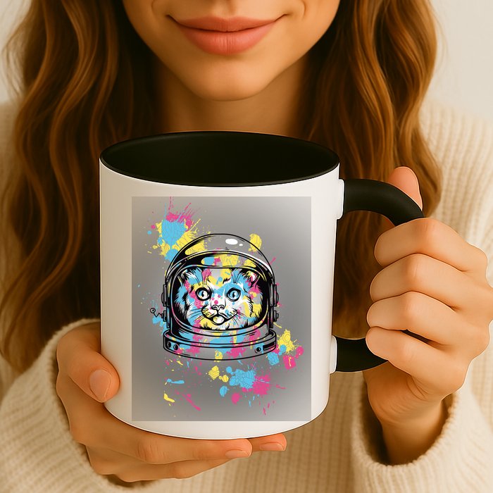 Astronaut Cat Paint Splatter Colorful Design Mug