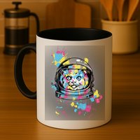 Astronaut Cat Paint Splatter Colorful Design Mug