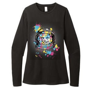 Astronaut Cat Paint Splatter Colorful Design Womens CVC Long Sleeve Shirt