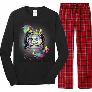 Astronaut Cat Paint Splatter Colorful Design Long Sleeve Pajama Set