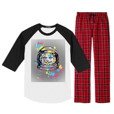 Astronaut Cat Paint Splatter Colorful Design Raglan Sleeve Pajama Set