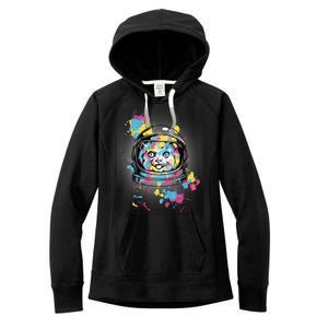 Astronaut Cat Paint Splatter Colorful Design Women's Fleece Hoodie