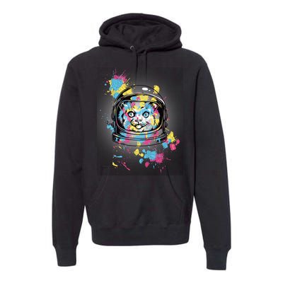 Astronaut Cat Paint Splatter Colorful Design Premium Hoodie