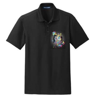 Astronaut Cat Paint Splatter Colorful Design Dry Zone Grid Polo