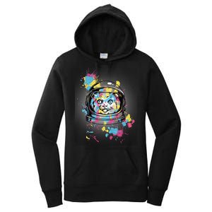 Astronaut Cat Paint Splatter Colorful Design Women's Pullover Hoodie