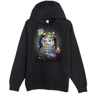 Astronaut Cat Paint Splatter Colorful Design Premium Pullover Hoodie