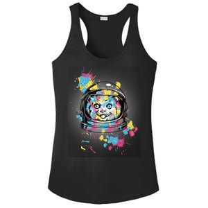 Astronaut Cat Paint Splatter Colorful Design Ladies PosiCharge Competitor Racerback Tank