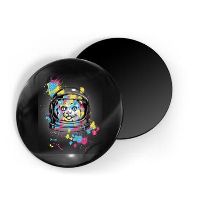 Astronaut Cat Paint Splatter Colorful Design Magnet
