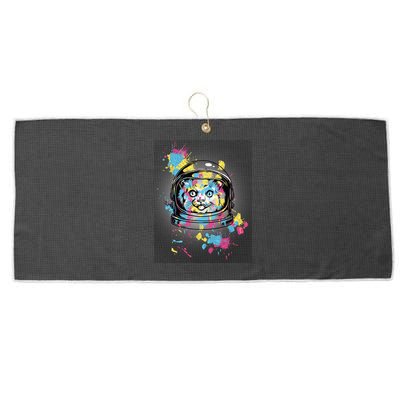 Astronaut Cat Paint Splatter Colorful Design Large Microfiber Waffle Golf Towel