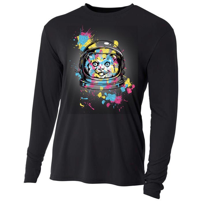 Astronaut Cat Paint Splatter Colorful Design Cooling Performance Long Sleeve Crew