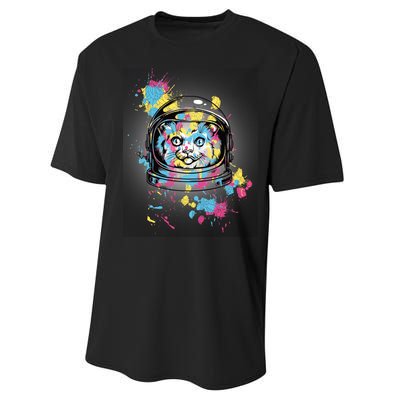 Astronaut Cat Paint Splatter Colorful Design Performance Sprint T-Shirt