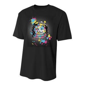 Astronaut Cat Paint Splatter Colorful Design Youth Performance Sprint T-Shirt