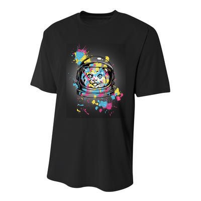 Astronaut Cat Paint Splatter Colorful Design Youth Performance Sprint T-Shirt