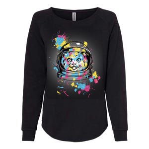 Astronaut Cat Paint Splatter Colorful Design Womens California Wash Sweatshirt