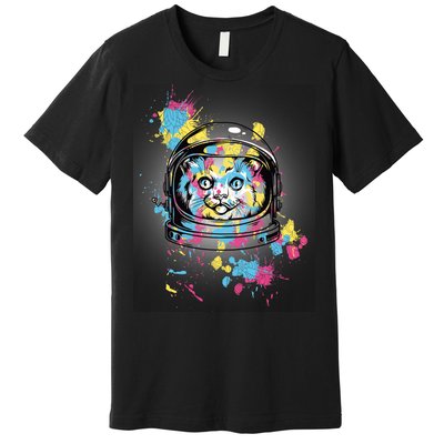 Astronaut Cat Paint Splatter Colorful Design Premium T-Shirt