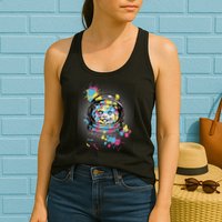 Astronaut Cat Paint Splatter Colorful Design Womens Tank Top