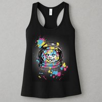 Astronaut Cat Paint Splatter Colorful Design Womens Tank Top