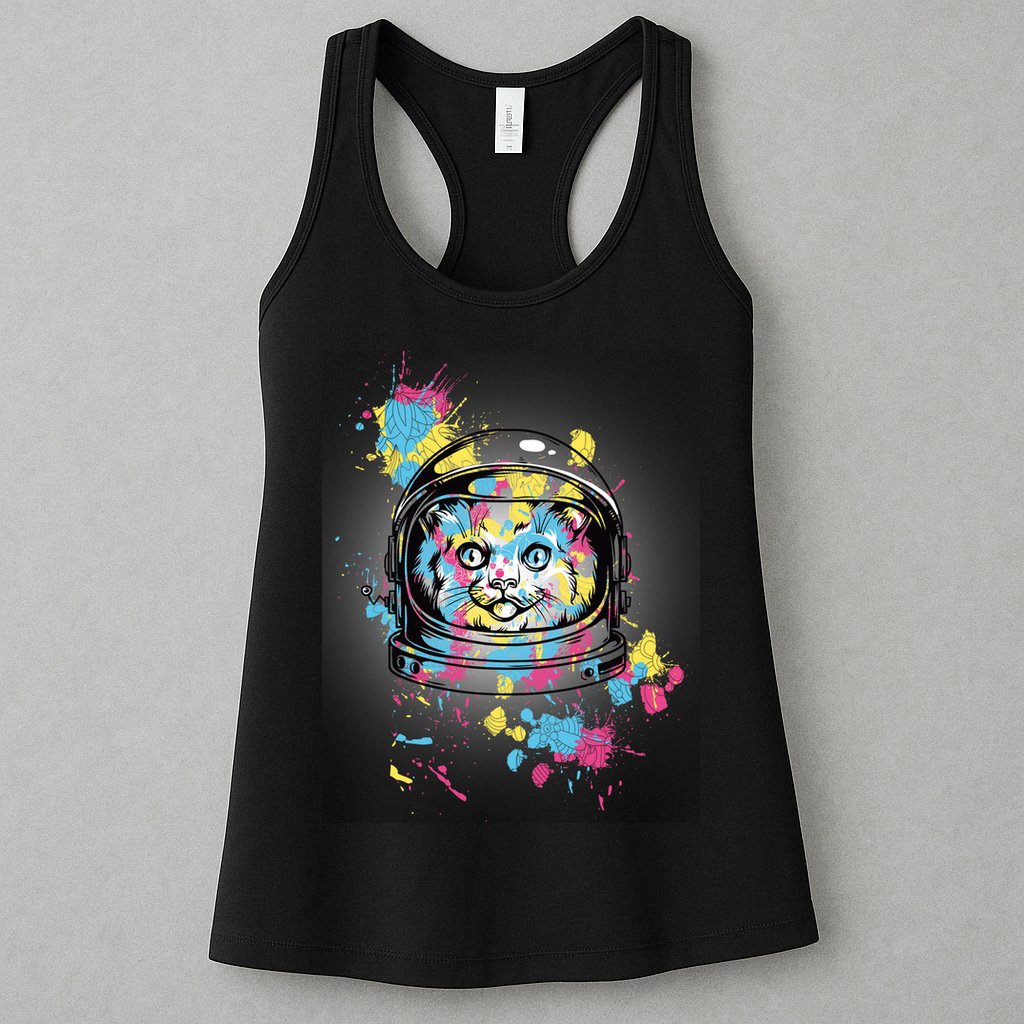 Astronaut Cat Paint Splatter Colorful Design Womens Tank Top