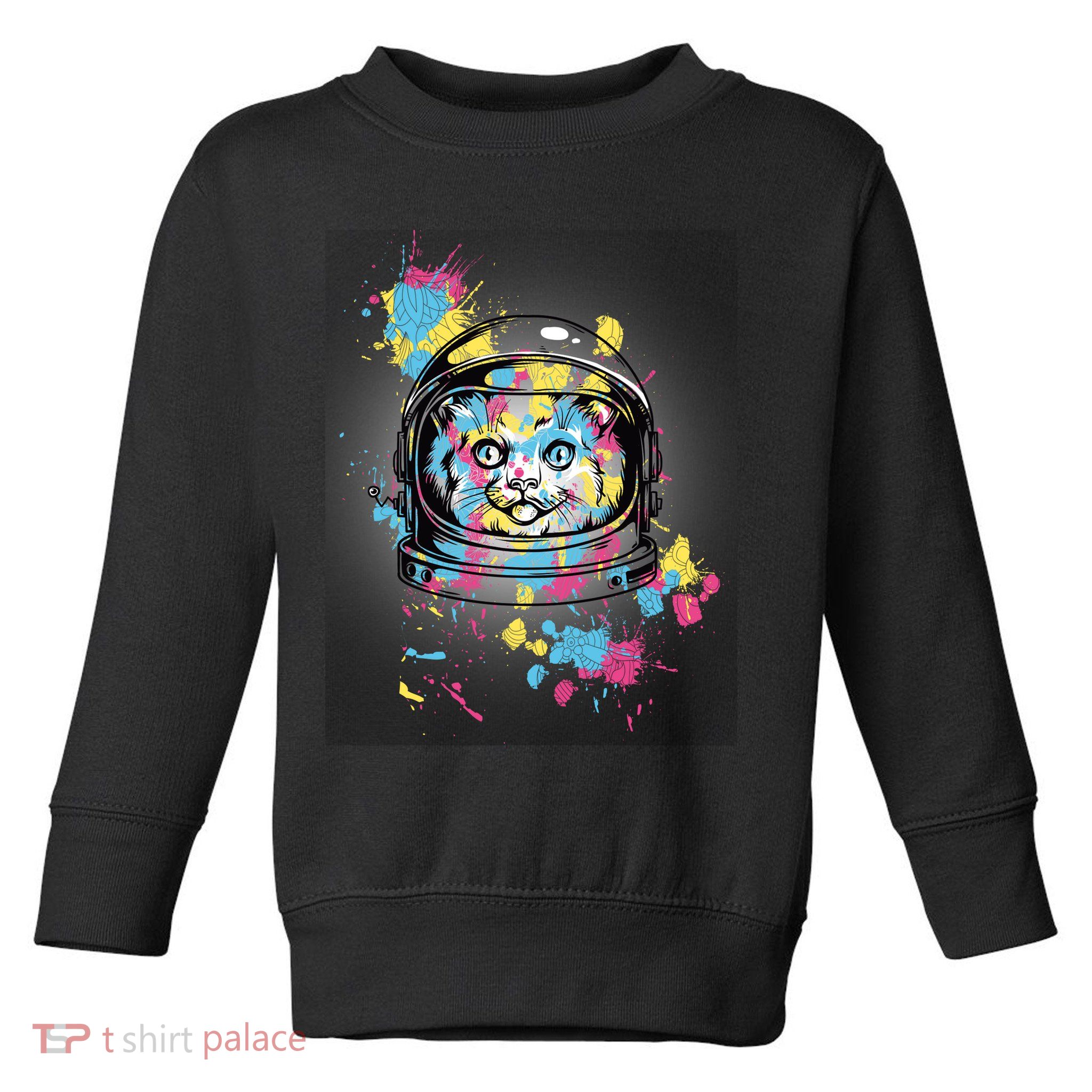 Astronaut Cat Paint Splatter Colorful Design Toddler Sweatshirt