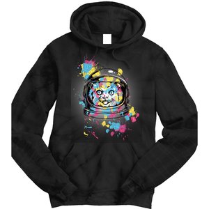 Astronaut Cat Paint Splatter Colorful Design Tie Dye Hoodie