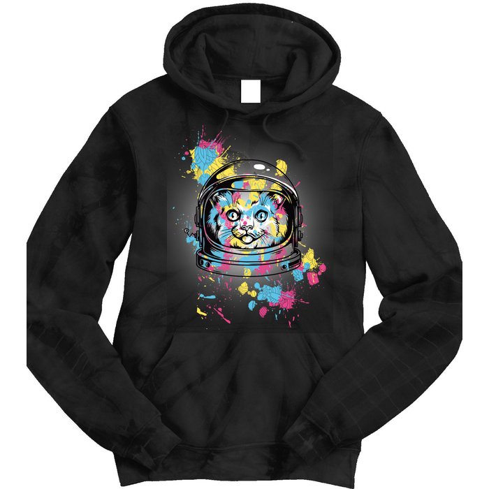 Astronaut Cat Paint Splatter Colorful Design Tie Dye Hoodie