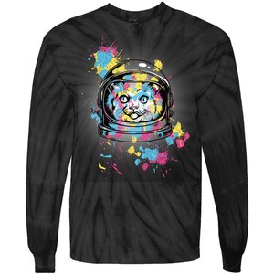 Astronaut Cat Paint Splatter Colorful Design Tie-Dye Long Sleeve Shirt