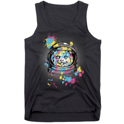 Astronaut Cat Paint Splatter Colorful Design Tank Top