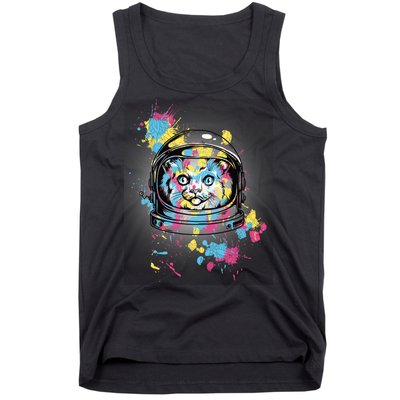 Astronaut Cat Paint Splatter Colorful Design Tank Top