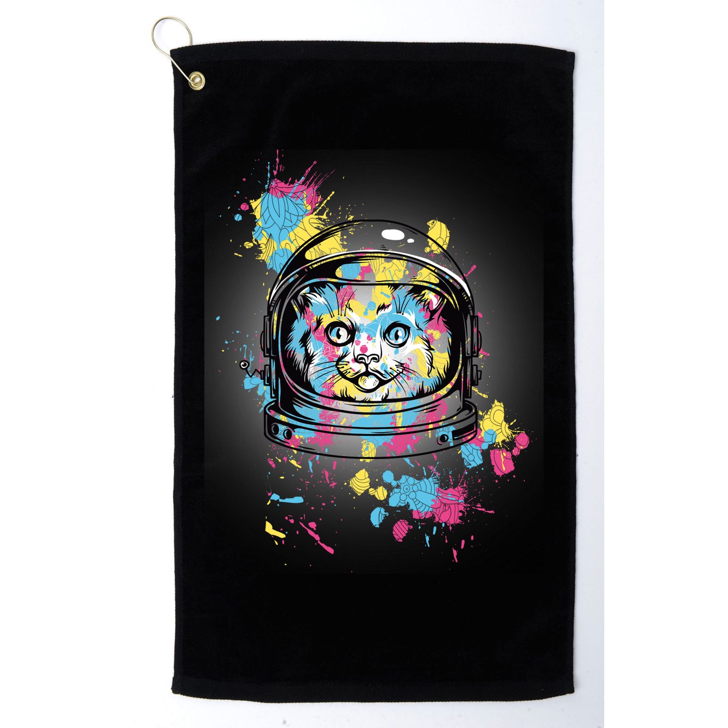 Astronaut Cat Paint Splatter Colorful Design Golf Towel