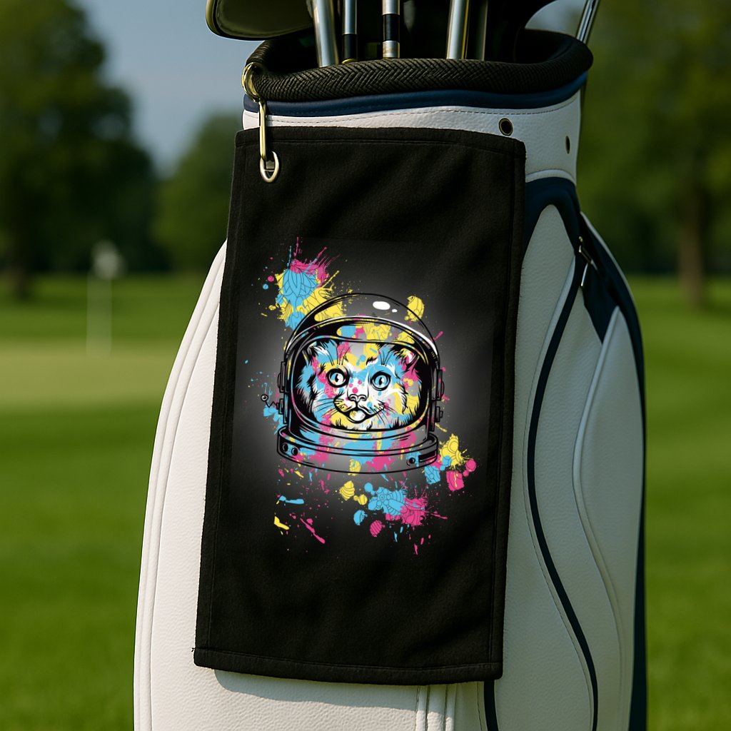 Astronaut Cat Paint Splatter Colorful Design Golf Towel