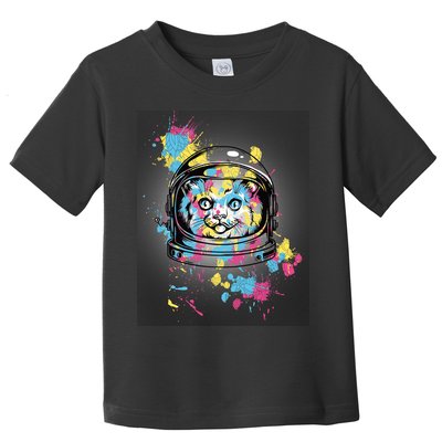 Astronaut Cat Paint Splatter Colorful Design Toddler T-Shirt