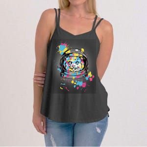 Astronaut Cat Paint Splatter Colorful Design Women's Strappy Tank