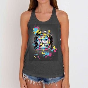 Astronaut Cat Paint Splatter Colorful Design Women's Knotted Racerback Tank