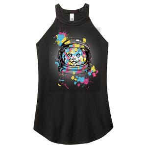 Astronaut Cat Paint Splatter Colorful Design Women's Perfect Tri Rocker Tank