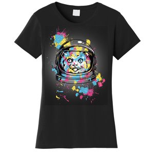 Astronaut Cat Paint Splatter Colorful Design Women's T-Shirt