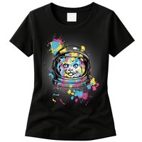 Astronaut Cat Paint Splatter Colorful Design Womens T-Shirt