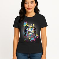 Astronaut Cat Paint Splatter Colorful Design Womens T-Shirt