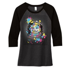 Astronaut Cat Paint Splatter Colorful Design Women's Tri-Blend 3/4-Sleeve Raglan Shirt