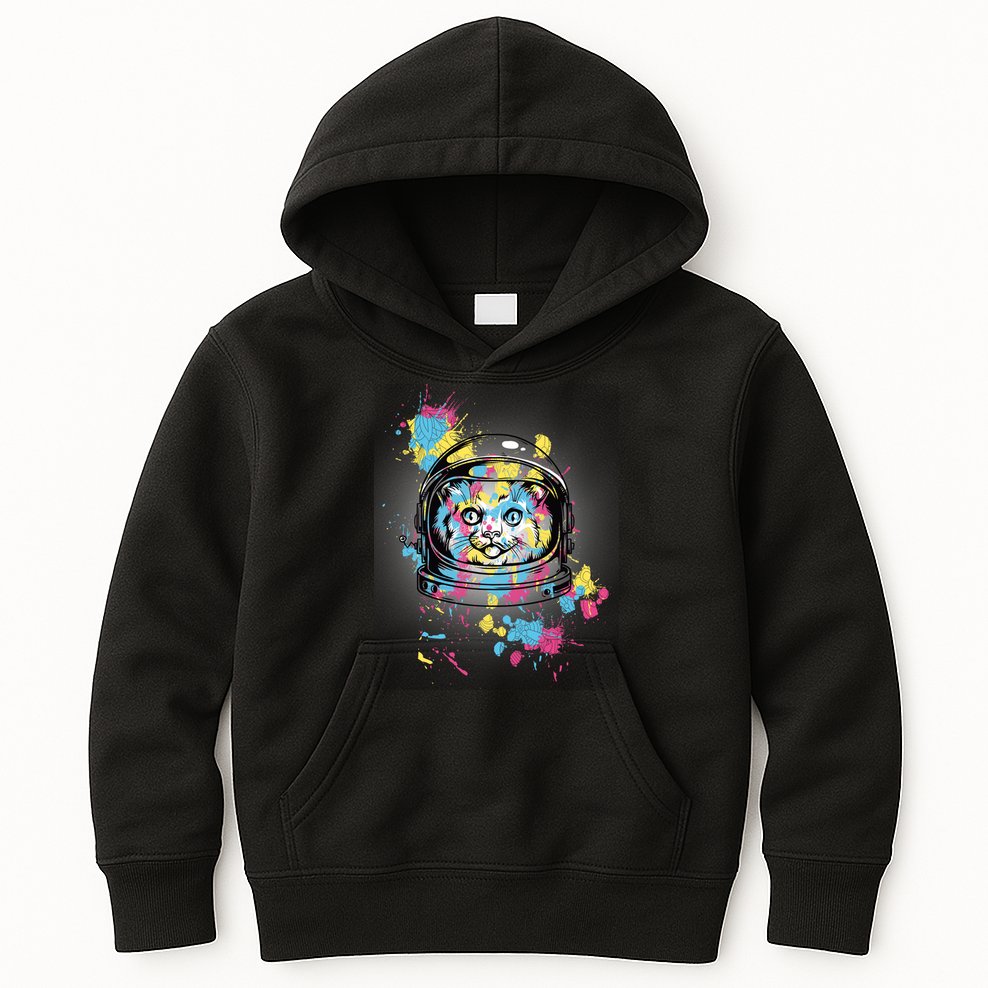 Astronaut Cat Paint Splatter Colorful Design Kids Hoodie